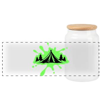 Masses de nature de tente de camping - Boîte à biscuits avec couvercle en bois - blanc - Devant