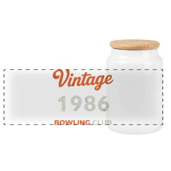 Millésime 1986 – Année de naissance rétro du Bowling Club - Boîte à biscuits avec couvercle en bois - blanc - Devant