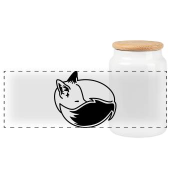 Fuchs eingekuschelt – Kawaii Fox Cartoon Design - Panorama Keksdose mit Holzdeckel - Weiß - Vorne
