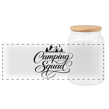 Tente de camping - Boîte à biscuits avec couvercle en bois - blanc - Devant