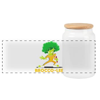 Brocco-Lee Martial Arts Pun Funny Broccoli Art Tee - Panorama Keksdose mit Holzdeckel - Weiß - Vorne
