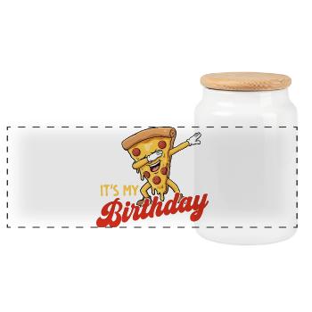 Es ist meine Geburtstags-Dabbing-Pizza-Witzparty. - Panorama Keksdose mit Holzdeckel - Weiß - Vorne