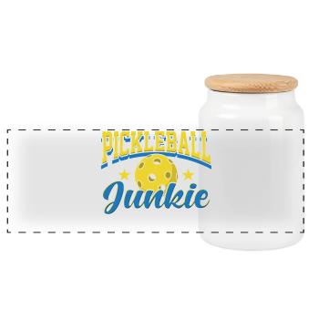 Pickleball Junkie Retro Sports Design - Panoramic Cookie Jar with Wooden Lid - white - Front