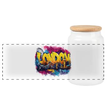 LONDON Graffiti Skyline Splash - Panorama Keksdose mit Holzdeckel - Weiß - Vorne