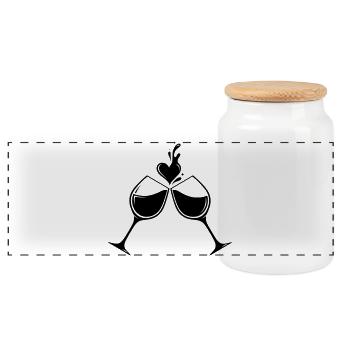 Weingläser Herz – Liebe & Genuss Design - Panorama Keksdose mit Holzdeckel - Weiß - Vorne