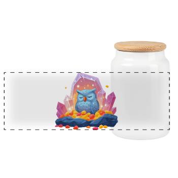Meditating Owl Crystal Cave - Panoramic Cookie Jar with Wooden Lid - white - Front