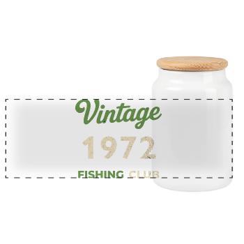 Vintage 1972 – Fishing Club Retro Birth Year - Panoramic Cookie Jar with Wooden Lid - white - Front