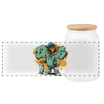 Chien graffiti avec sweat à capuche - Boîte à biscuits avec couvercle en bois - blanc - Devant