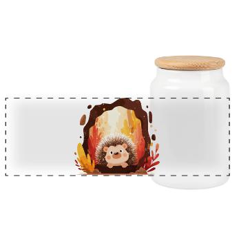 Hedgehogs in the autumn forest - Panoramic Cookie Jar with Wooden Lid - white - Front