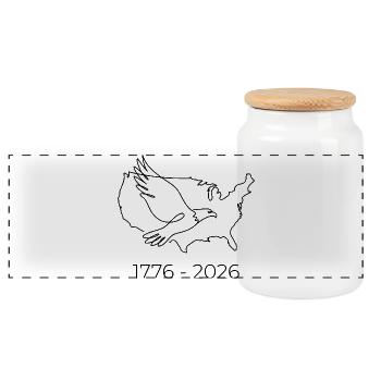 1776-2026 USA Semiquincentennial 250th - Panoramic Cookie Jar with Wooden Lid - white - Front