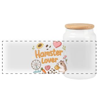 Hamster Lover: Kawaii Sweetness - Panoramic Cookie Jar with Wooden Lid - white - Front