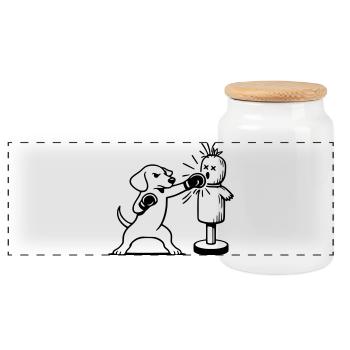 sparring dackel boxen line art  - Panorama Keksdose mit Holzdeckel - Weiß - Vorne