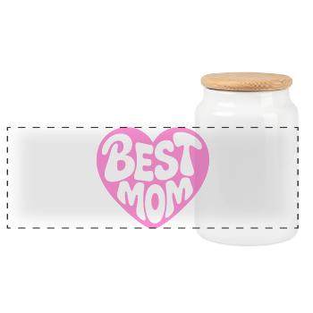 Best Mom Heart Design - Panoramic Cookie Jar with Wooden Lid - white - Front