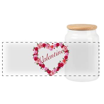 Heart-shaped rose greeting for Valentine's Day - Panoramic Cookie Jar with Wooden Lid - white - Front