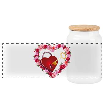 Rose heart with love lock and golden key - Panoramic Cookie Jar with Wooden Lid - white - Front