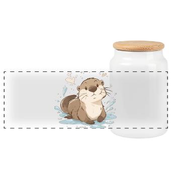 Cute kawaii otter – soothing nature animal - Panoramic Cookie Jar with Wooden Lid - white - Front