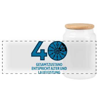 HU Februar 2026 - 40 Jahre - Geburtstag Geschenk - Panorama Keksdose mit Holzdeckel - Weiß - Vorne