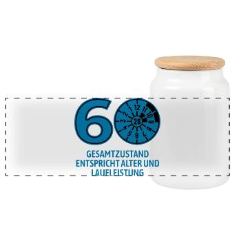 HU Februar 2026 - 60 Jahre - Geburtstag Geschenk - Panorama Keksdose mit Holzdeckel - Weiß - Vorne