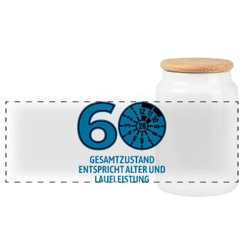 HU Januar 2026 - 60 Jahre - Geburtstag Geschenk - Panorama Keksdose mit Holzdeckel - Weiß - Vorne
