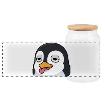 Lustiger Pinguin Cartoon Genervt Zunge Rausstrecke - Panorama Keksdose mit Holzdeckel - Weiß - Vorne