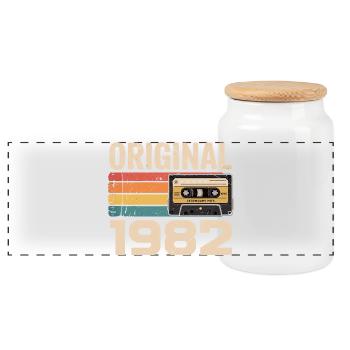 Original 1982 Vintage 1982 Retro Anniversary - Panoramic Cookie Jar with Wooden Lid - white - Front