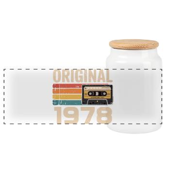 Original 1978 Vintage 1978 Retro Anniversary - Panoramic Cookie Jar with Wooden Lid - white - Front