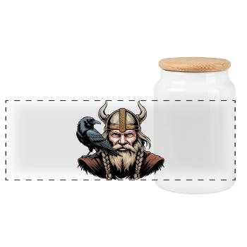 Viking Viking Legend Sailor Odin Raven Fighter - Panoramic Cookie Jar with Wooden Lid - white - Front