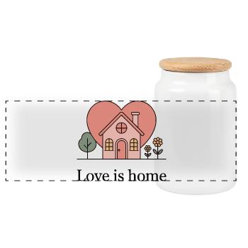 Pastel Heart Home Illustration - Panoramic Cookie Jar with Wooden Lid - white - Front