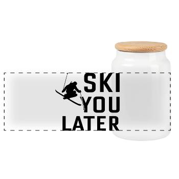 Ski You Later SVG – Modernes Statement Design - Panorama Keksdose mit Holzdeckel - Weiß - Vorne