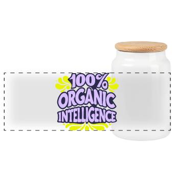 100% Organic Intelligence, Not an AI - Panoramic Cookie Jar with Wooden Lid - white - Front