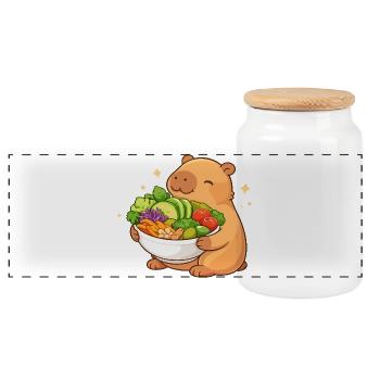 Capybara potelé avec bol de salade - Boîte à biscuits avec couvercle en bois - blanc - Devant
