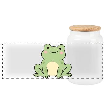 Cuddly Frog Green Charm Toad Frog Design - Panoramic Cookie Jar with Wooden Lid - white - Front