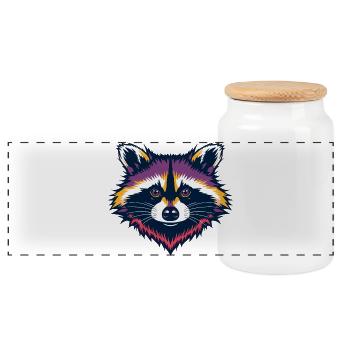 Neon Raccoon Head - Panoramic Cookie Jar with Wooden Lid - white - Front