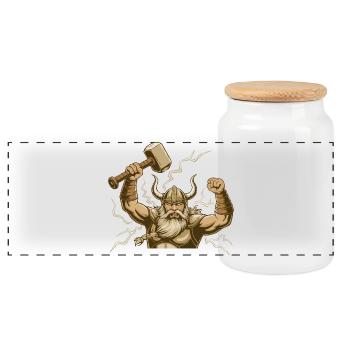 Viking Viking Legend Sailor Odin Raven Fighter - Panoramic Cookie Jar with Wooden Lid - white - Front