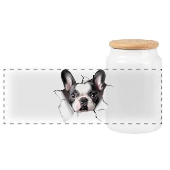 Bouledogue français - Boîte à biscuits avec couvercle en bois - blanc - Devant