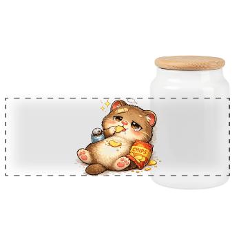 Chat amoureux des biscuits - Boîte à biscuits avec couvercle en bois - blanc - Devant