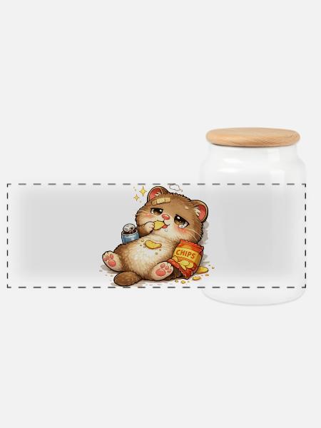 Keksliebende Katze - Panorama Keksdose mit Holzdeckel - Weiß