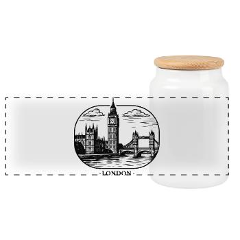 London Linienstil: Big Ben und Tower Bridge - Panorama Keksdose mit Holzdeckel - Weiß - Vorne