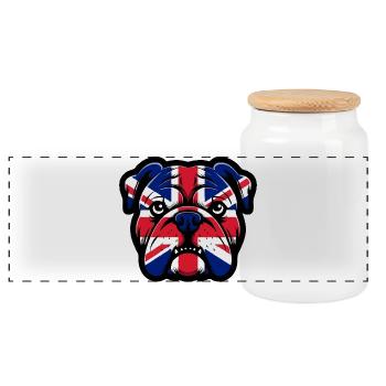 Union Jack Bulldoggen-Porträt - Panorama Keksdose mit Holzdeckel - Weiß - Vorne