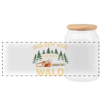 Chainsaw Chainsaw Funny Lumberjack Gift - Panoramic Cookie Jar with Wooden Lid - white - Front
