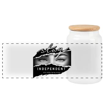 Stay Independent Augen Streetwear Design - Panorama Keksdose mit Holzdeckel - Weiß - Vorne