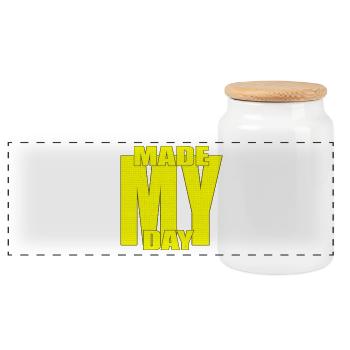 Made My Day Bold Yellow Typography Statement Art - Panoramic Cookie Jar with Wooden Lid - white - Front
