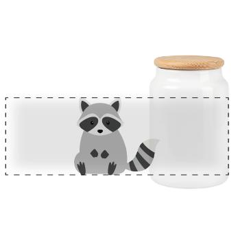 Süßer sitzender Waschbär minimalistischen Stil - Panorama Keksdose mit Holzdeckel - Weiß - Vorne