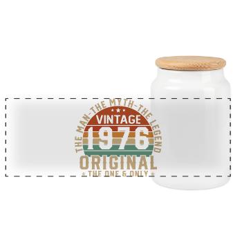 1976 Vintage Retro Geburtstagsgeschenk - Panorama Keksdose mit Holzdeckel - Weiß - Vorne