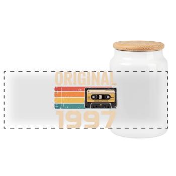 Original 1997 Vintage 1997 Retro Anniversary - Panoramic Cookie Jar with Wooden Lid - white - Front
