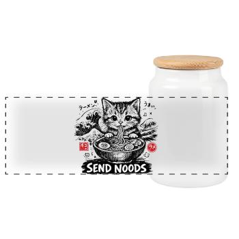 Ramen Katze Kanagawa - Panorama Keksdose mit Holzdeckel - Weiß - Vorne