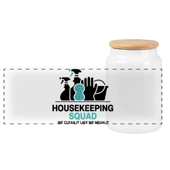 Funny Cleaning Design - Panoramic Cookie Jar with Wooden Lid - white - Front