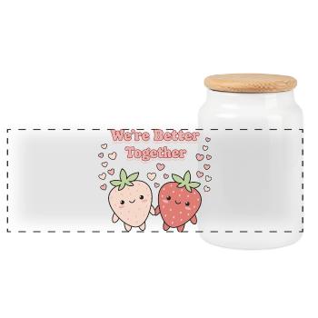 Together We’re Better Strawberries - Panoramic Cookie Jar with Wooden Lid - white - Front
