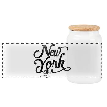 New York City - Black Vintage Script  - Panoramic Cookie Jar with Wooden Lid - white - Front