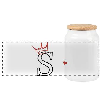 Lettre s couronne cœur - Boîte à biscuits avec couvercle en bois - blanc - Devant